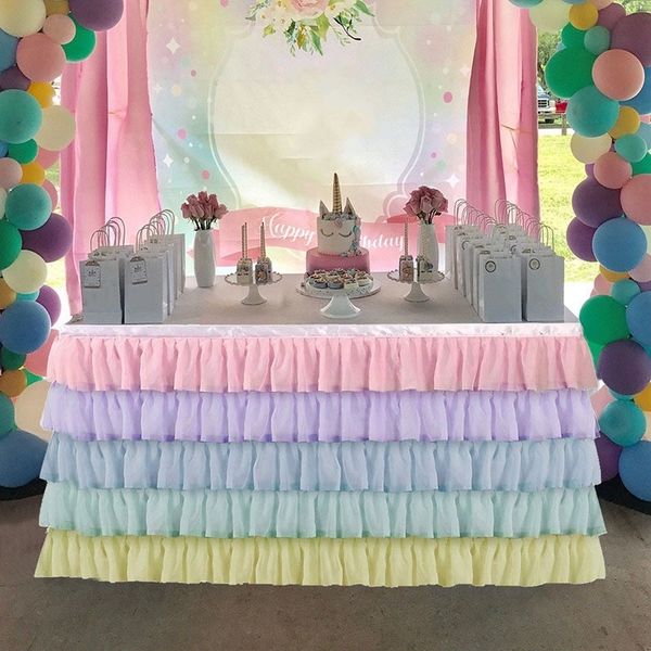 PollyLin 5-Layer Tulle Table Skirt for Party Decoration - Baby Showers, Birthdays, Banquets & Weddings.