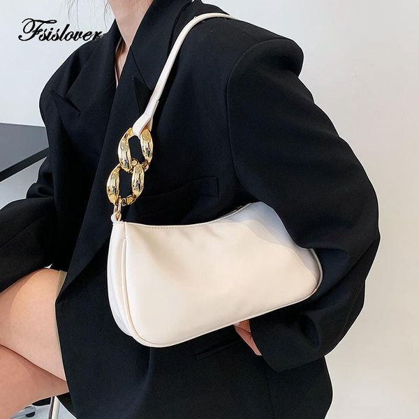 

evening bags fashion solid color baguette bag handbag for women 2021metal chain ladies small shoulder design leather armpit