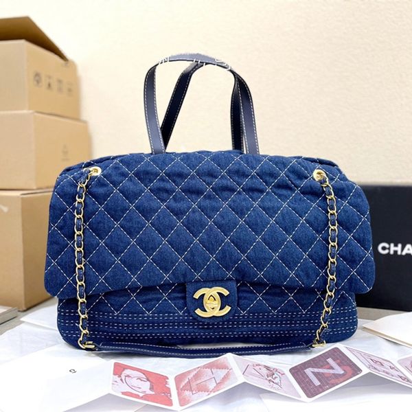 

designer bags handbag totes shoulder women blue canvas chains shopping bag 45*24cm luxury_bagshop888 01