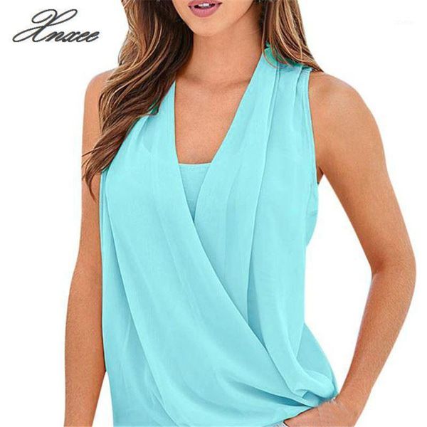 

fashion summer chiffon blouse women solid sleeveless blouses shirts casual femme women's &, White