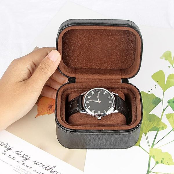 

jewelry pouches, bags single watch box vintage pu leather zipper bracket holder for business travel storage easy to carry, Pink;blue