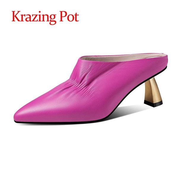 

dress shoes krazing pot sheep leather pointed toe high heels gentlewomen european style street fashion solid slip on sandals women l41, Black