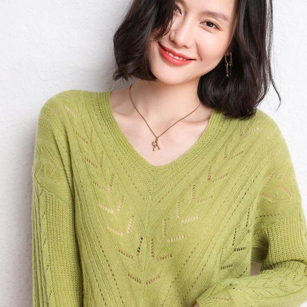 

women's sweaters sweater 2021 fashion v-neck hollow out jumper 100% cashmere woman and pullovers solid, White;black