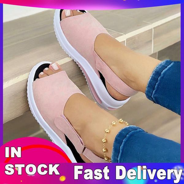 

sandals women platform 2021 casual ourdoor beach shoes open toe buckle straps flat plus size 35-43 non slip female, Black