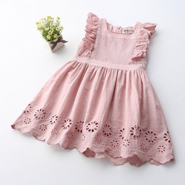 

summer leisure style girl dress lace sleeve hollow vest dresses sleeveless princess dress girls kids clothes children dress 210303, Red;yellow