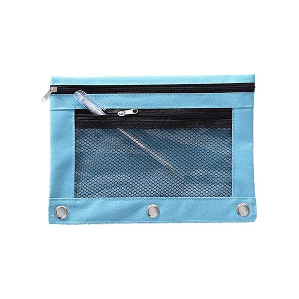

pencil bags travel bag gift canvas solid school supplies double zipper transparent mesh for students make up with 3 ring office