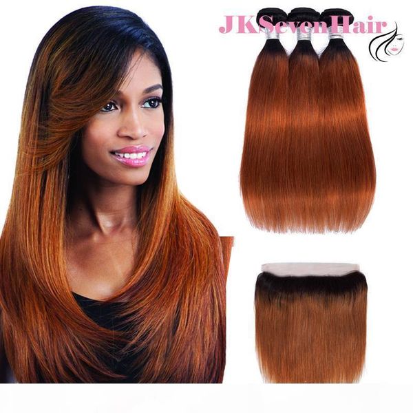 

ombre 1b 30 brazilian straight virgin human hair 3pcs w 13x4inch lace frontal peruvian indian malaysian two tone 30 hair wefts with frontal, Black