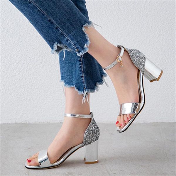 

sandals luxury summer women 2021 fashion elegant heels shoes gold silver red wedding party for, Black