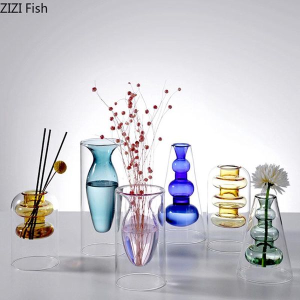 

nordic vase decoration home glass vases multicolor transparent hydroponic flower pot flower insert living room desk adornment
