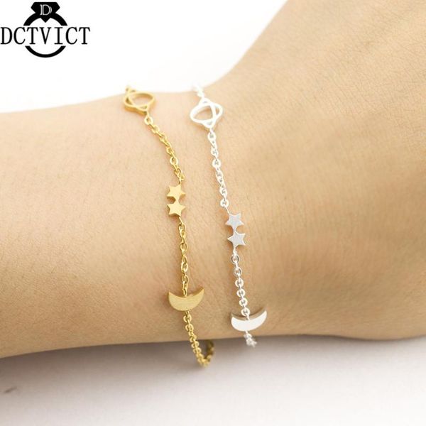

charm bracelets dctvict 10pcs/lot celestial jewelry star moon bracelet globe pulseiras masculina stainless steel hand link christmas gift, Golden;silver