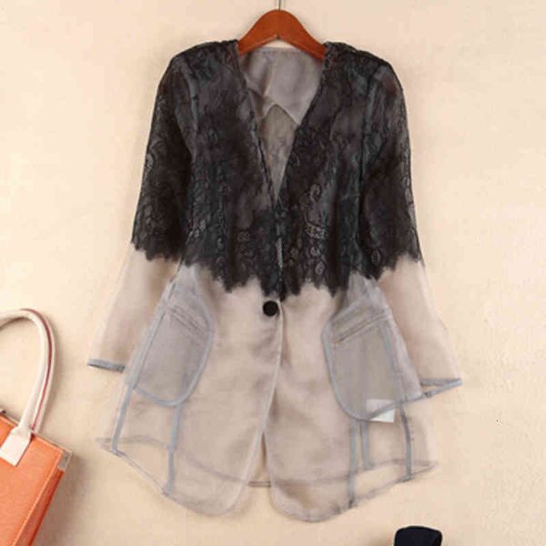 

women's suits & blazers [ewq] autumn coat v-neck fashion thin lace stitching lapel one button three-quarter sleeve blazer women qb810 e, White;black