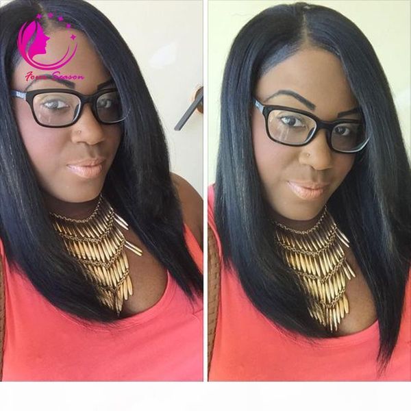 

12inch 130density straight short bob wigs 100% virgin brazilian full lace wig with bangs glueless human hair lace front wig for black women, Black;brown