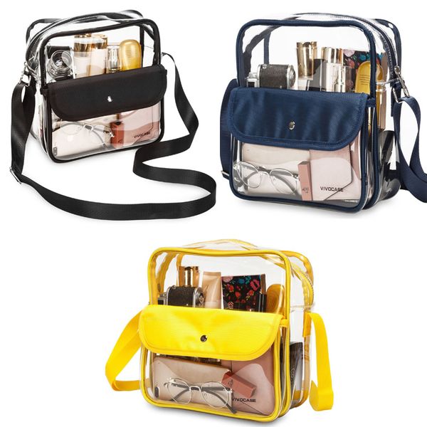 

50pcs messenger bags women pvc large capacity double pouch patchwork waterproof transparent cross shoulder bag