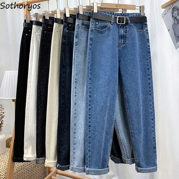 

women's jeans crimping women solid washed leisure all-match high waist straight retro thicker ankle-length korean style chic bottom ins, Blue