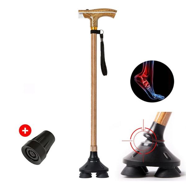 

trekking poles high-grade light wood grain t walking elderly multi - function retractable illuminated lighting stick outdoor safe reliable