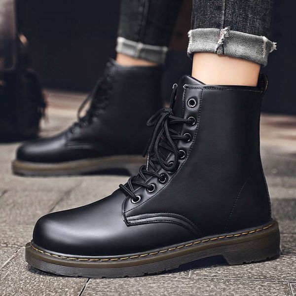 

winter warm high casual leather antiskid autumn black tide shoes martin men's boots 2020 new, White;red