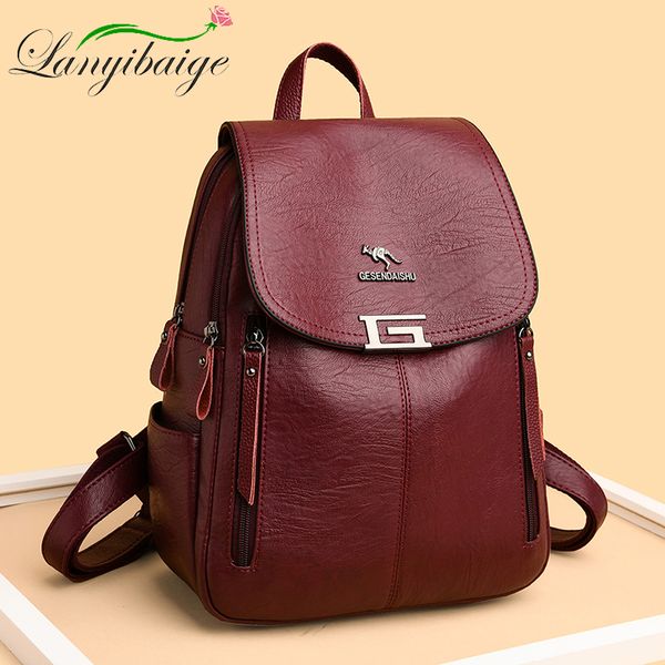 

multifunction vintage women backpacks female back pack ladies shoulder bag ladies leather travel backpack 210303