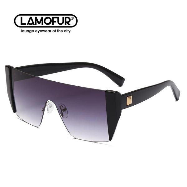 

sunglasses lamofur brand classic oversized rectangle frameless one pc lens 2021 party self-portrait driving glasses women 8096, White;black