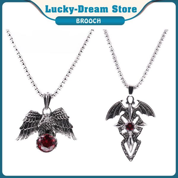 

pendant necklaces punk eagle red crystal charm necklace fierce flying capture prey gothic male vintage jewelry gift, Silver