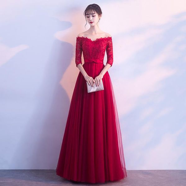 

ethnic clothing plus size 3xl elegant slash neck bride wedding dress a-line evening party noble celebrity floor length prom, Red