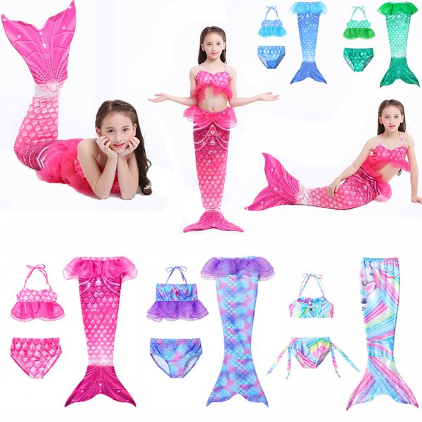 Yeni 3 adet Kızlar Mermaid Mayo Bebek Kız Mermaid Kuyruk Mayo Mayo Bikini Prenses Yüzme Seti