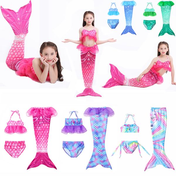 

new 3pcs girls mermaid swimsuit baby girls mermaid tail swimwear bathing suit bikini princess swimming set