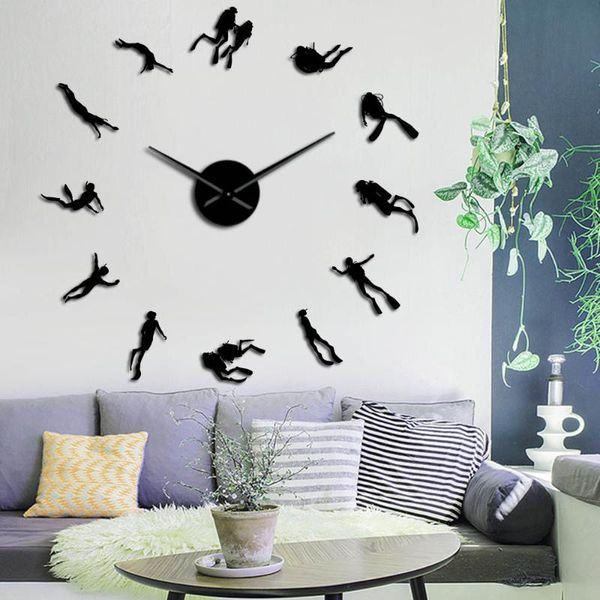

wall clocks diver diy giant clock ivers acrylic big water sport room decor quiet sweep quartz watch diving lover gift