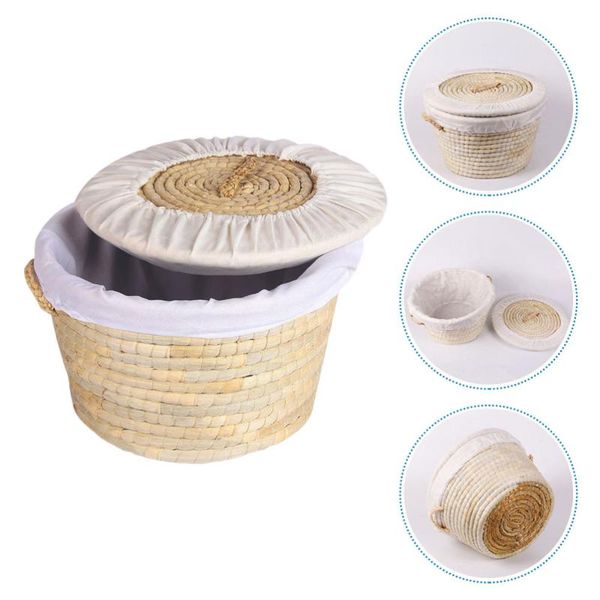 

storage baskets 1pc woven basket with handles for steamed bun eggs breads (beige)