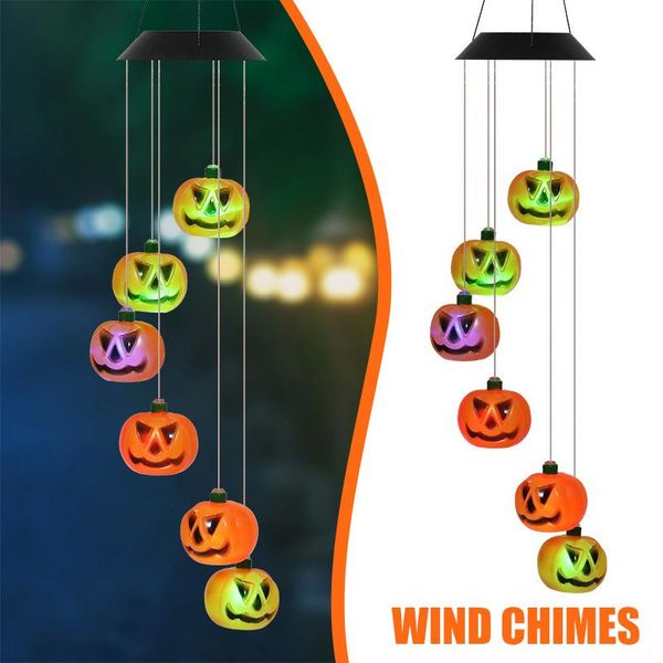 

decorative objects & figurines pumpkin wind chime solar led light innovative plastic waterproof bells for halloween party decoration supplie