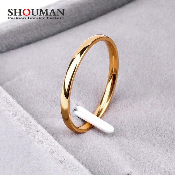 

wedding rings shouman 2021 2mm thin rose gold anti-allergy smooth simple titanium steel for women valentine's day present, Slivery;golden