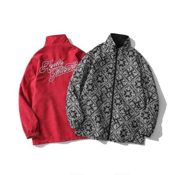 

street hip hop west coast cashew flower men's trend ruffian handsome fried street fashion brand double-sided jacket, Black;brown