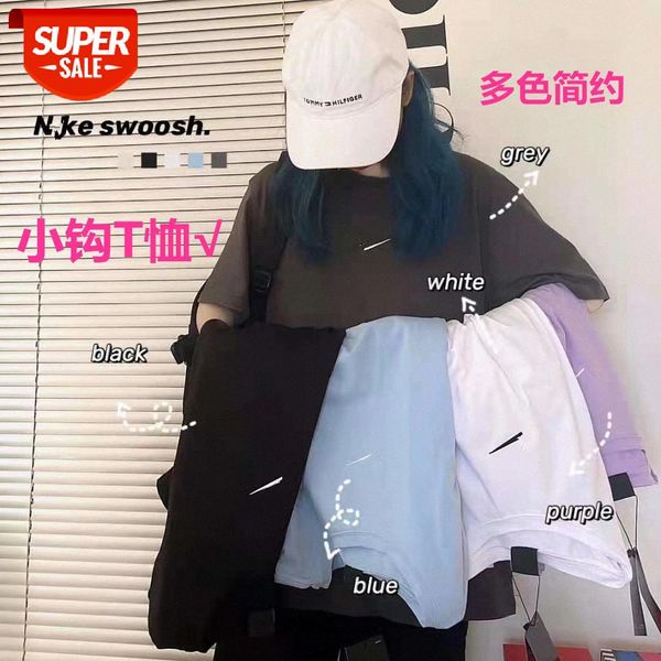 

nk chest small hook embroidery short-sleeved round neck simple multicolor men and women couples with t-shirt #bi3h, White;black