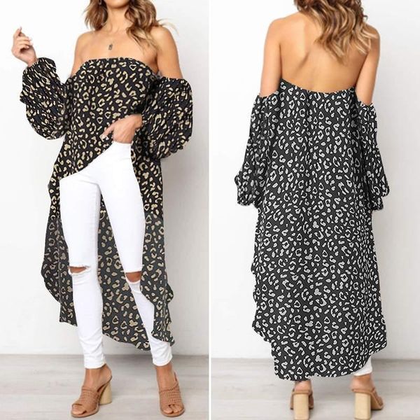 

celmia women off shoulder asymmetrical blouse leopard print party long ladies office shirts casual summer blusas women's blouses &, White