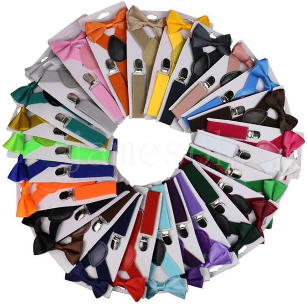 Belt Bowtie Set Candy Color Kids Hosentender mit Fliege verstellbare Mädchen Jungen Hosenträger Großhandel 26 Designs Partyzubehör DD688