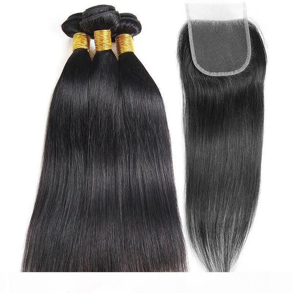 

10a straight brazilian human hair extension 100% human hair 3 bundles with closure brazilian hair weave bundles, Black;brown