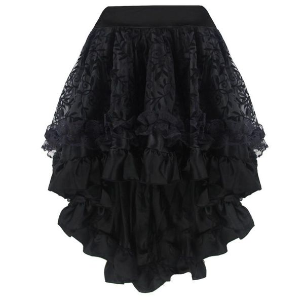 

skirts s-6xl women fashion summer retro steampunk fluffy lace midi skirt, Black