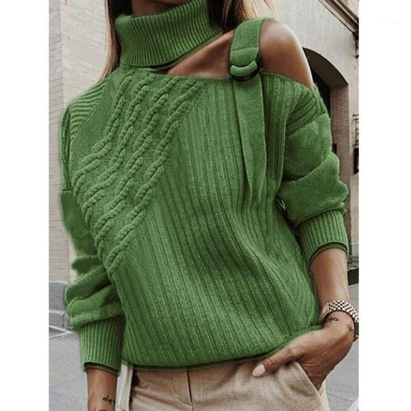 

women patchwork turtleneck sweater off shoulder buckle knitted pullover pullovers winter long sleeve jumper 1, White;black