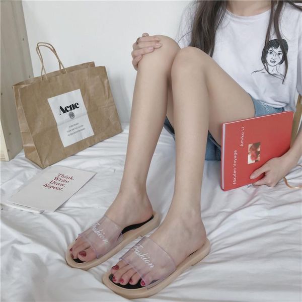 

slippers vogue transparent women letter print beach female summer home bathroom slides casual flip flops, Black