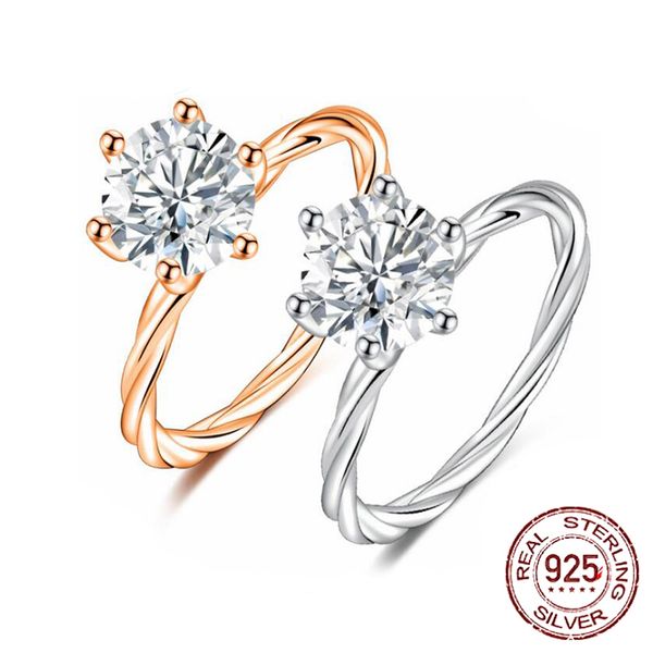 

rose gold lab diamond twist geometric rings fashion lady luxury brand design 925 silver wedding party ring gift j-399, Slivery;golden