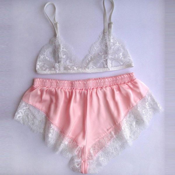 

gym clothing lace transparent pajamas elastic navy pink sling summer satin shorts underwear casual set, White;black