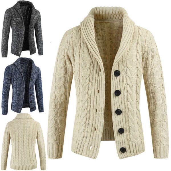 

2021autumn and winter 2020 new menswear men's long sleeve lapel cardigan knitted sweater coat, Black