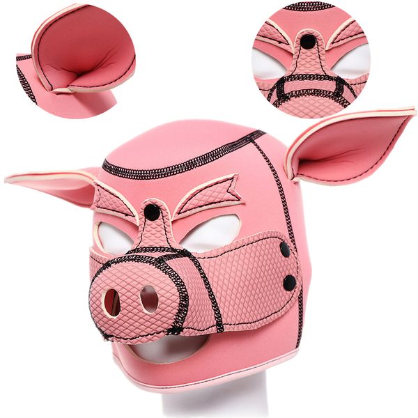 Kostümzubehör Rollenspiel Rosa Schwein Pighead Sexy Cosplay-Kostüm Vollkopfmaske Weich gepolstertes Latex-Gummi-abnehmbares Spielzeug