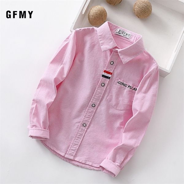 

gfmy spring 100% oxford textile cotton thick full sleeve embroidered letters solid color black blue boys white shirts 210306, White;black
