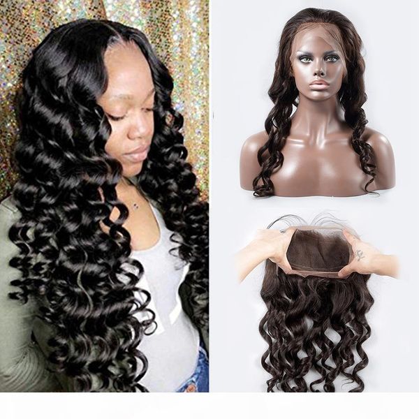 

360 lace frontal closure brazilian virgin human hair loose wave natural hairline lace frontal bleached knot pre plucked with baby hair, Black;brown