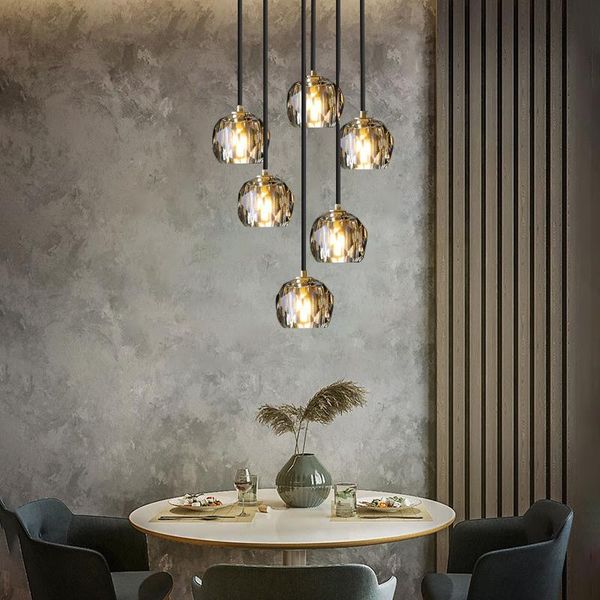 

pendant lamps electroplating gold kitchen lamp, led bedroom bedside chandelier, modern luster restaurant luxury k9 crystal round hanging lam