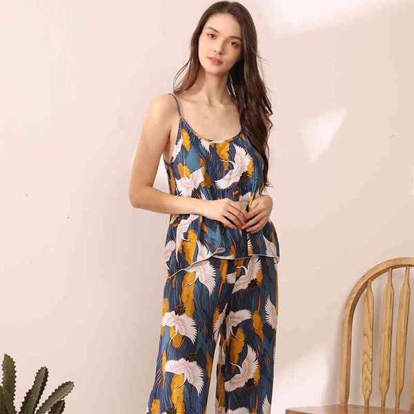 

women's sleepwear 4xl loose plus size pajamas sets elegant sleeveless slings pants homewear casual animal print x9e0, Black;red