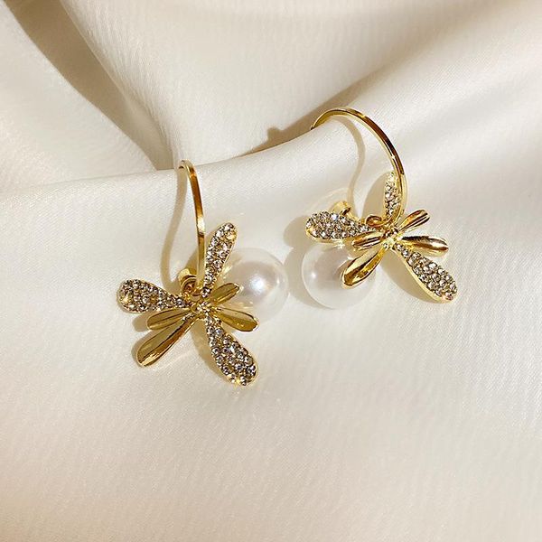 

hoop & huggie korean fashion graceful shining rhinestone flower pearl drop earrings for women girls exquisite party jewelry 2021, Golden;silver