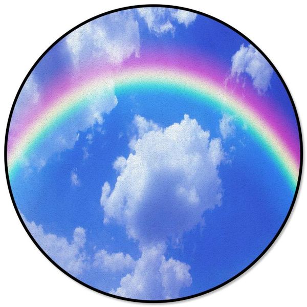 

carpets rainbow blue sky white clouds pattern round children area rug floor mat living room bedroom carpet coffee table