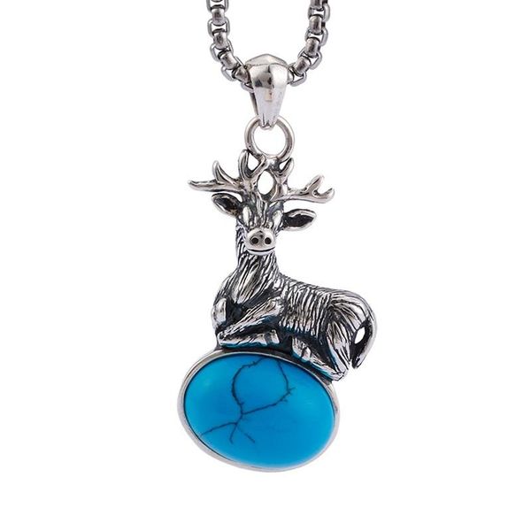 

pendants s925 thai silver european and american christmas deer necklace men women antlers elk pendant, Black