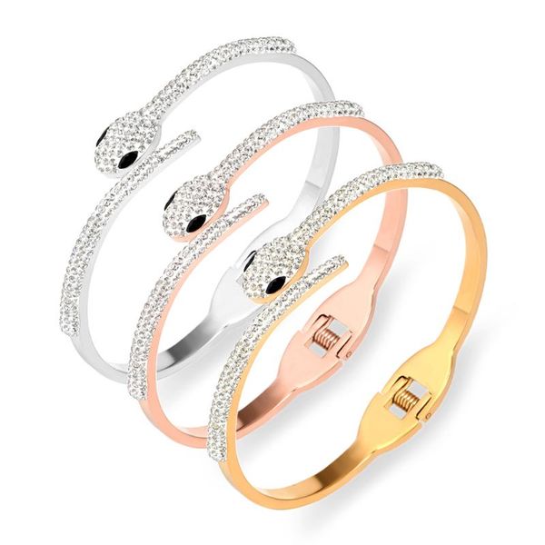

bangle style 2021 stainless steel jewelry crystal cute snake bracelets head opening for women's love gifts wholesale, Black